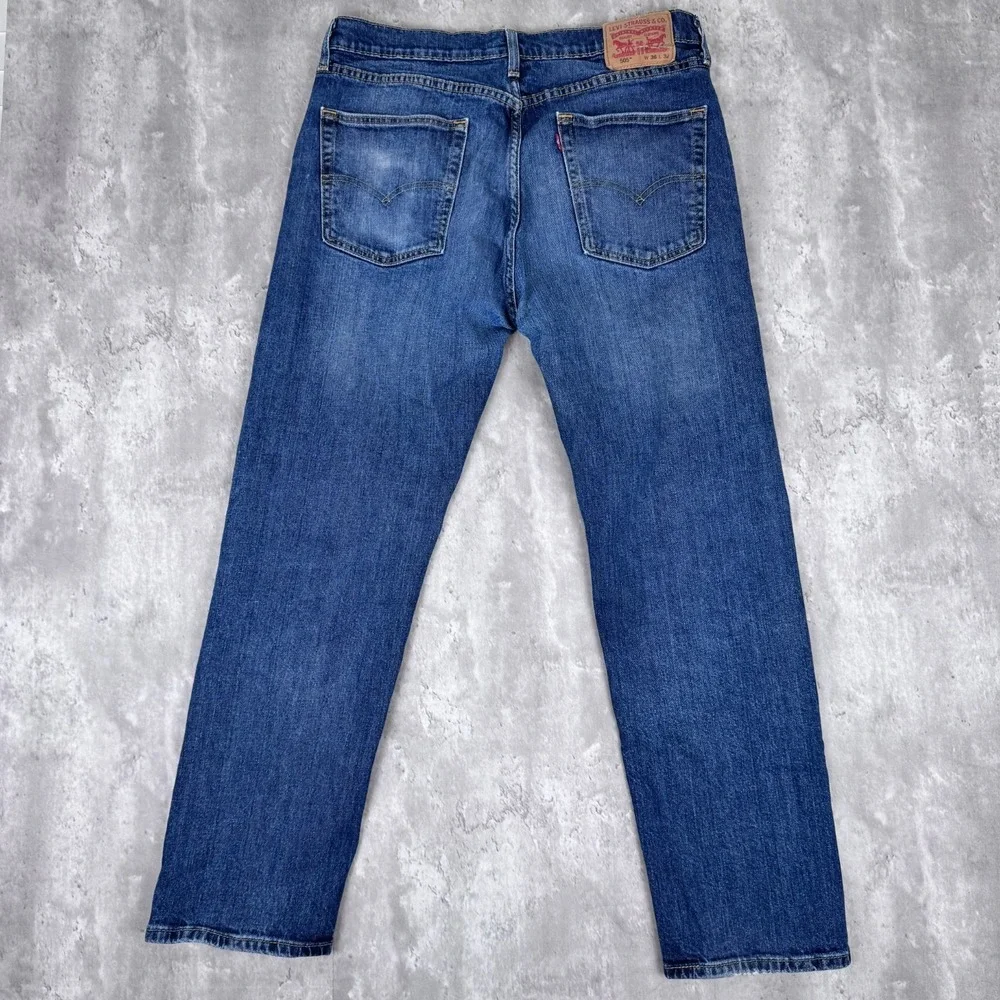 Levis 505 Jeans Mens 36x32 Blue Denim Regular‎ Fit Straight Leg Western Cowboy